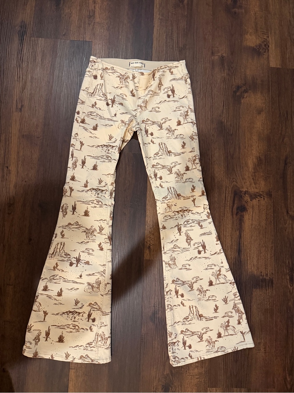Free People Cream Desert-Print Flare Jeans